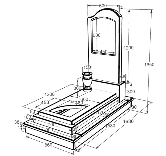 Розміри Пам'ятник із мармуру великий одинарний з білого мармуру Волокас з вирізаним куточком к24-vol-pf-120-60-08-011-r-ck