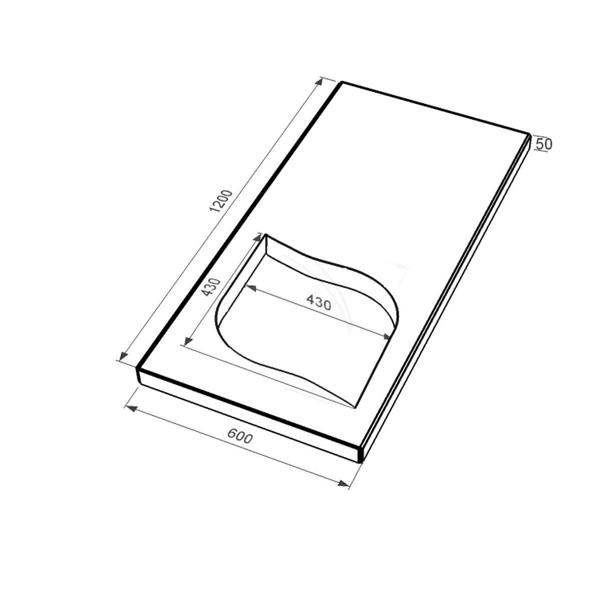 Размеры Надгробная плита большого размера 1200x600x50 из гранита серия Лист с неполированными фасками с неполированными торцами Коростышевского карьера левые pl-kor-npf-npt-120-60-05-LISTOK-l
