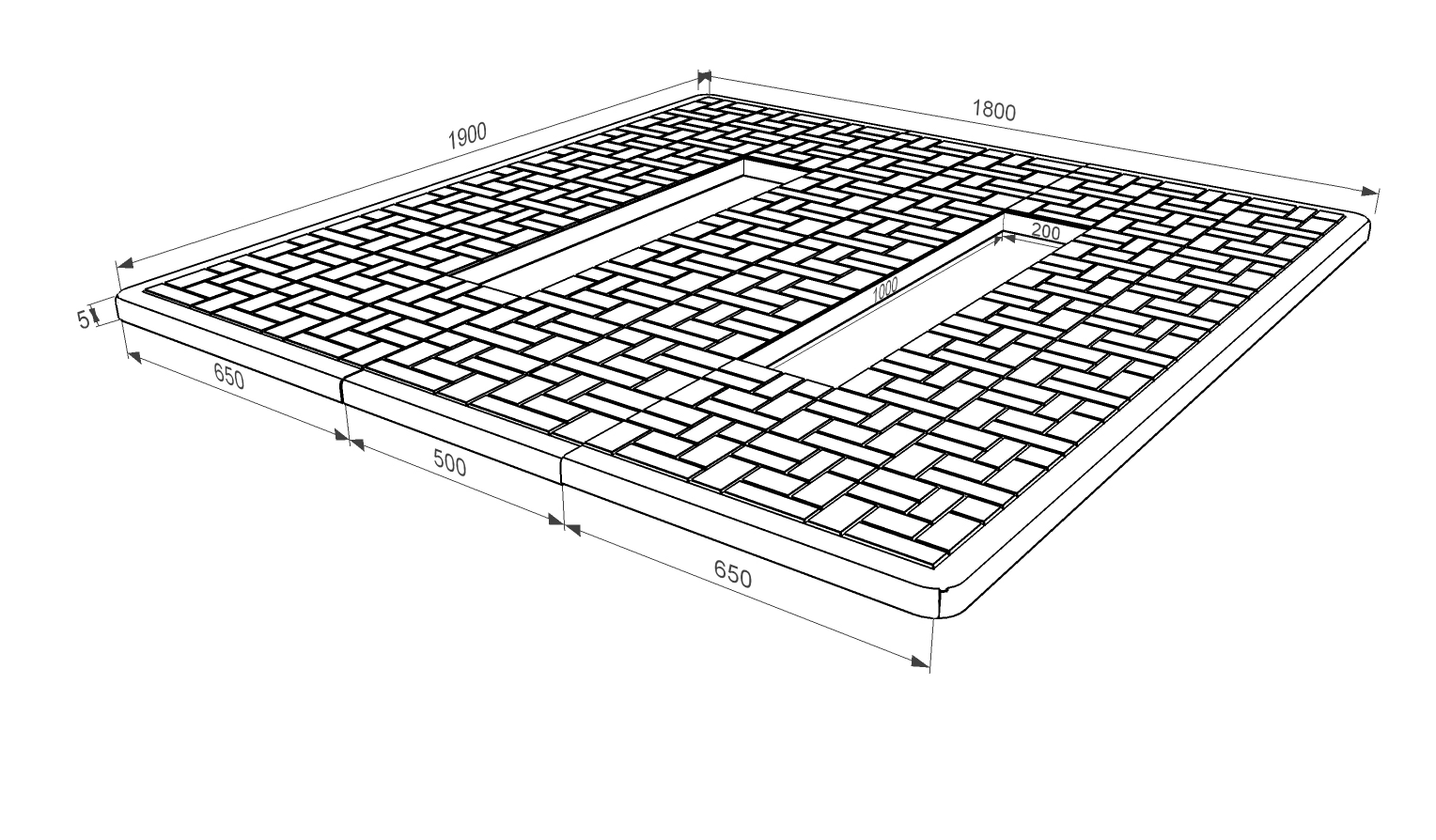 Розміри Протиусадкова плита під пам'ятник велика Д/Ш/Т 1900x1800x50 з отвором для квітника подвійнасерія Плитка pbd-Plitka-190-180-05