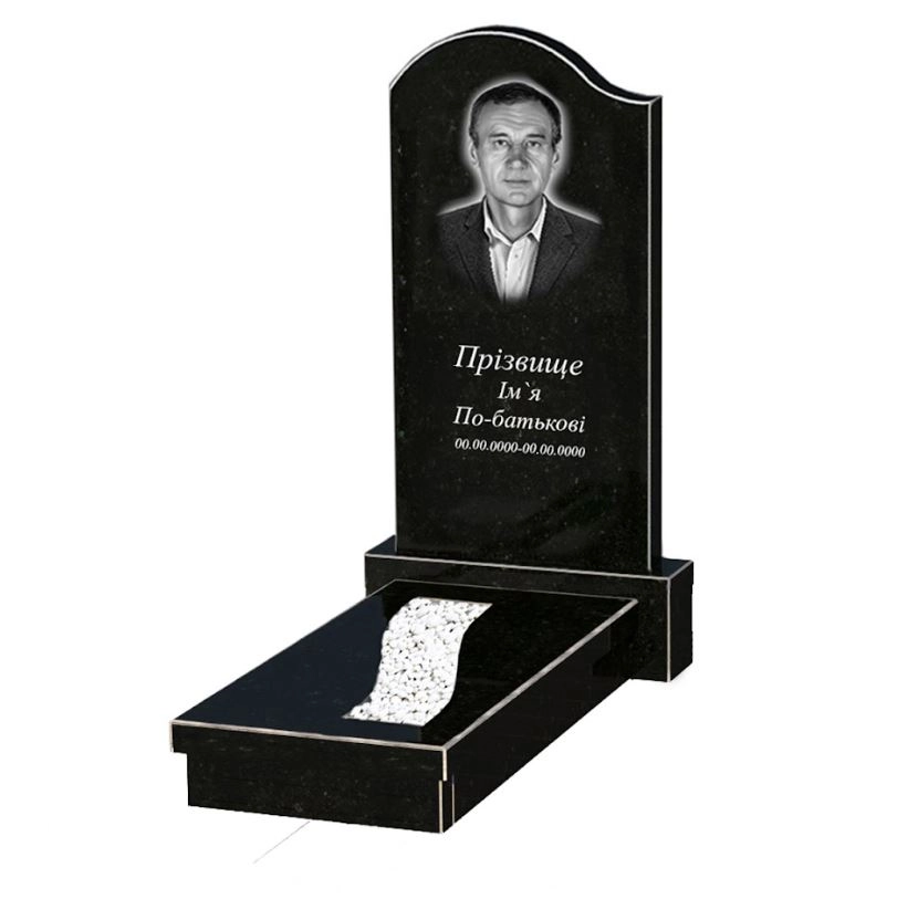 Основне Гранітний пам'ятник із чорною стелою одинарний із чорного граніту Коростишів із хвилею різьбленийк23-kor-npf-100-50-08-011