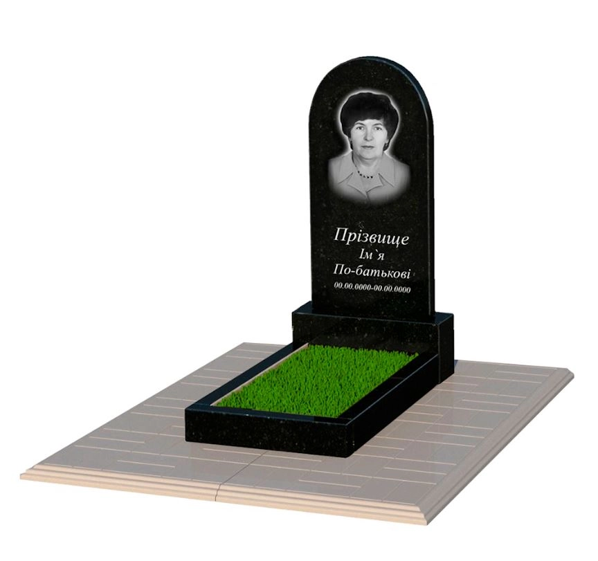 Основное Гранитный памятник с полукруглой стелой одинарный из черного гранита Коростышев к2-kor-pf-80-40-05-006-pbd1