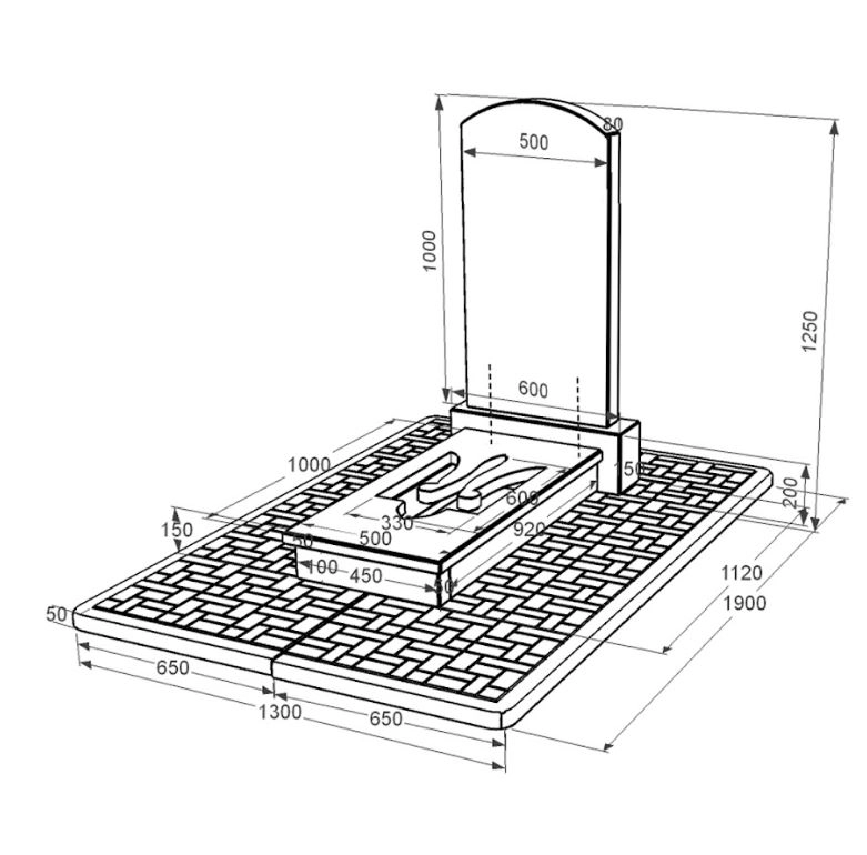 Розміри Могильний пам'ятник із граніту Коростишів одинарний з Тризубом вирізаним із чорного граніту Коростишів Дуга 009 к8-kor-npf-100-50-08-009-pbd2