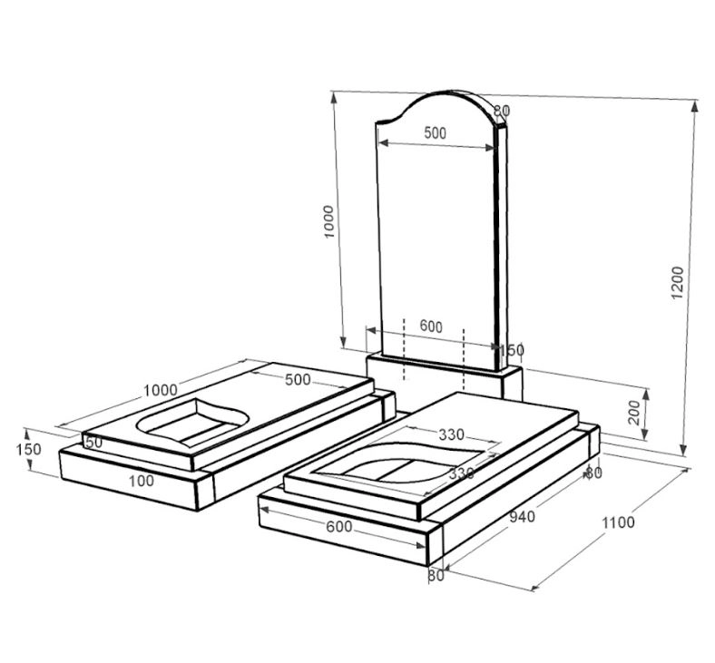 Розміри Гранітний пам'ятник з листом та хвилею різьблена робота подвійний із чорного граніту Коростишів к22-kor-npf-100-50-08-011-r