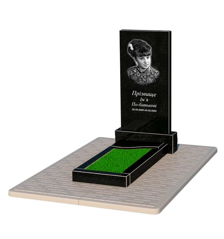 Основное Памятник из гранита прямоугольный одинарный из черного гранита Коростышев с волной резной к4-kor-npf-100-50-08-001-pbd2