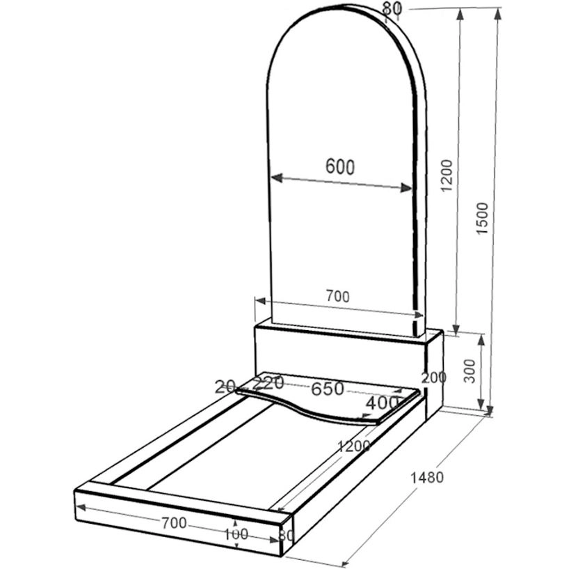 Розміри Гранітний пам'ятник юнакам одинарний із чорного граніту Коростишів з хвилею різьблений к5-kor-npf-120-60-08-006