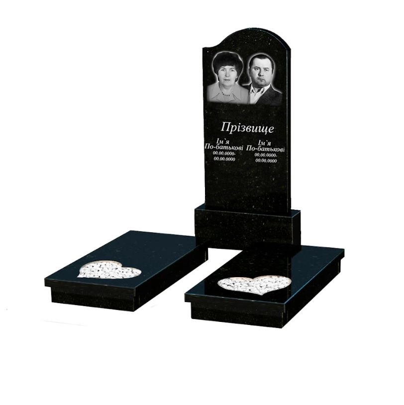 Основне Гранітний пам'ятник з серцем різьблена робота подвійний із чорного граніту Коростишів к20-kor-pf-120-60-08-011-r