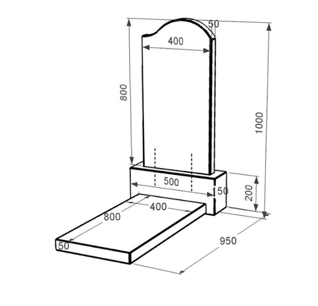 Размеры Гранитный памятник с полированными фасками одинарный из черного гранита Коростышев с волной резной к7-kor-pf-80-40-05-011-r
