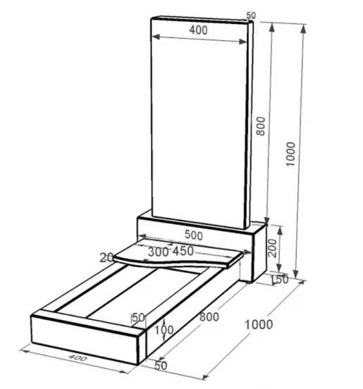 Размеры Памятник из гранита стела  80x40 см одинарный из черного гранита Коростышев без резных работ к3-kor-pf-80-40-05-001
