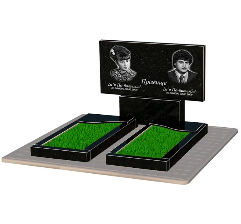 Основное Памятник из гранита высотой 90 см двойной из черного гранита Коростышев с волной резной к16-kor-npf-60-120-08-001-pbd3