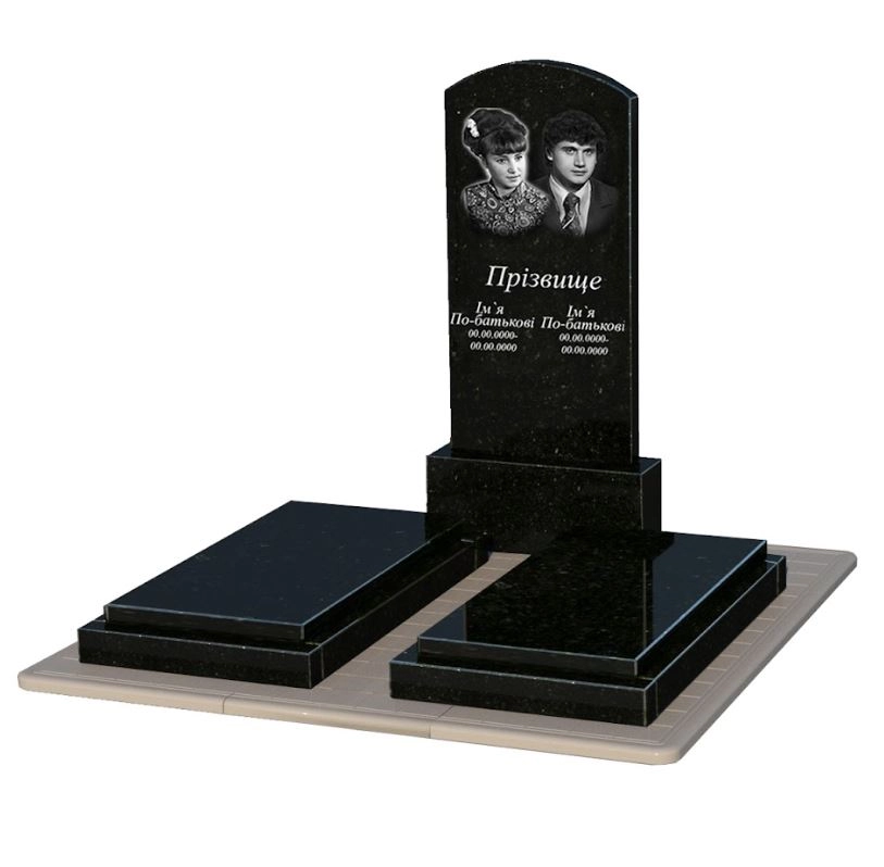 Основное Гранитный памятник высокий двойной с дугой резной из черного гранита Коростышев Дуга 009 к21-kor-pf-120-60-08-009-pbd3