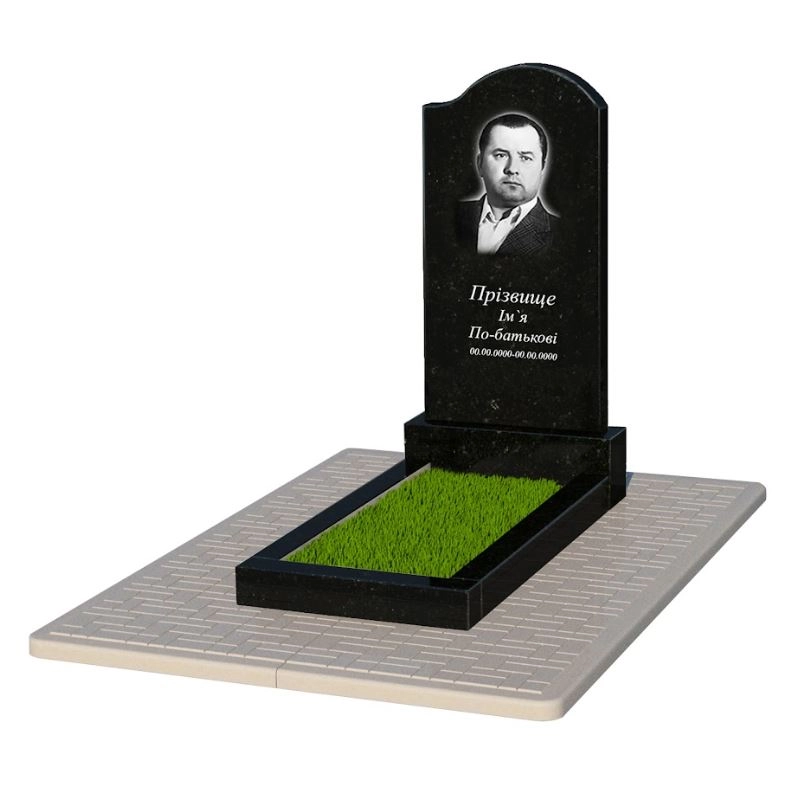 Основне Пам'ятник на цвинтар з граніту з хвилею різьблений одинарний із чорного граніту Коростишів к2-kor-pf-100-50-08-011-r-pbd2