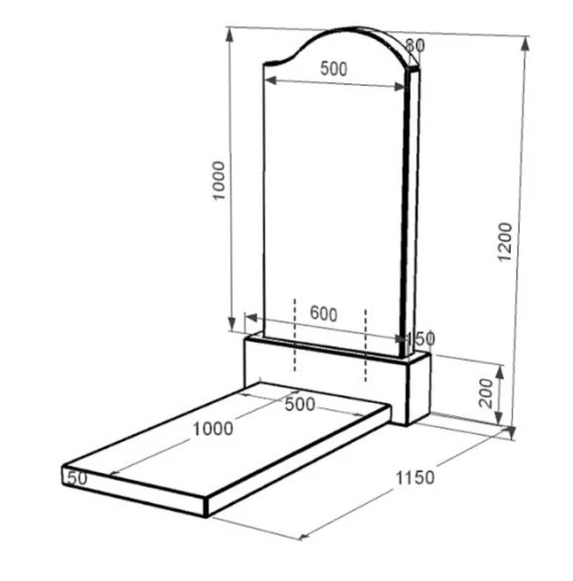 Розміри Гранітний пам'ятник з полірованими фасками одинарний із чорного граніту Коростишів з хвилею різьблений к7-kor-pf-100-50-08-011-r