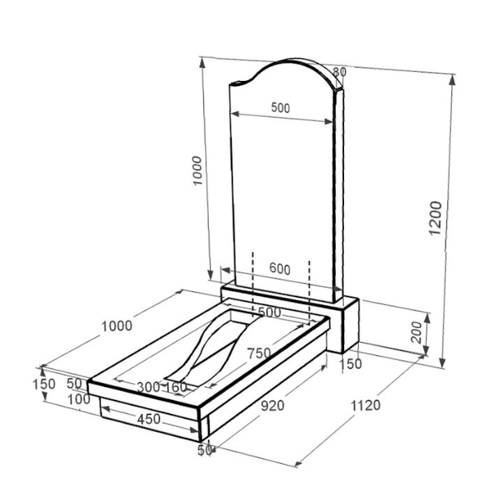 Розміри Гранітний пам'ятник з вирізаною смугою одинарний із чорного граніту Коростишів з хвилею різьблений к23-kor-pf-100-50-08-011-r