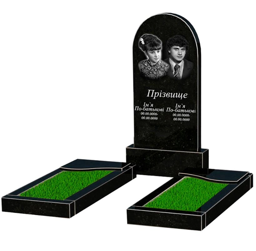 Основне Гранітний пам'ятник напівкруглої форми подвійний із чорного граніту Коростишів з хвилею різьблений к16-kor-npf-100-50-08-006