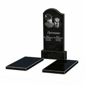 Основное Гранитный памятник с неполированными фасками двойной из черного гранита Коростышев с волной резной к17-kor-npf-100-50-08-011