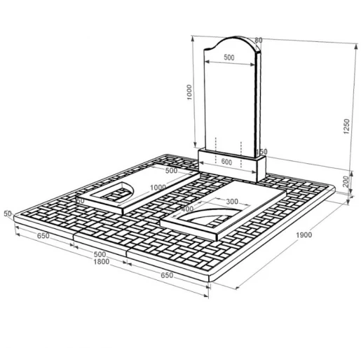 Размеры Памятник из гранита полированные фаски двойной из черного гранита Коростышев с вырезанным уголком к18-kor-pf-100-50-08-011-r-pbd2