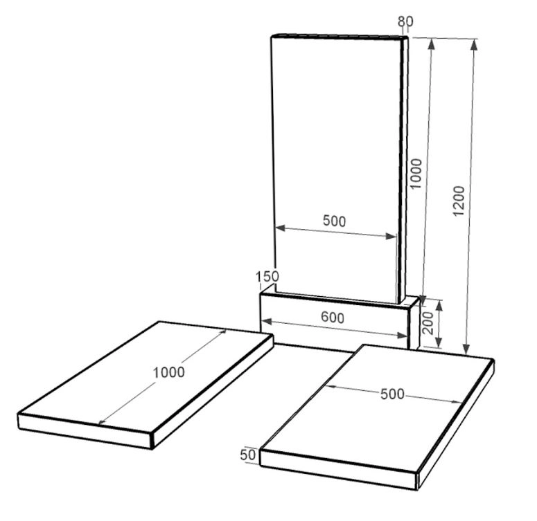 Розміри Гранітний пам'ятник з двома надгробками подвійний із чорного граніту Коростишів без різьблених робіт к17-kor-pf-100-50-08-001