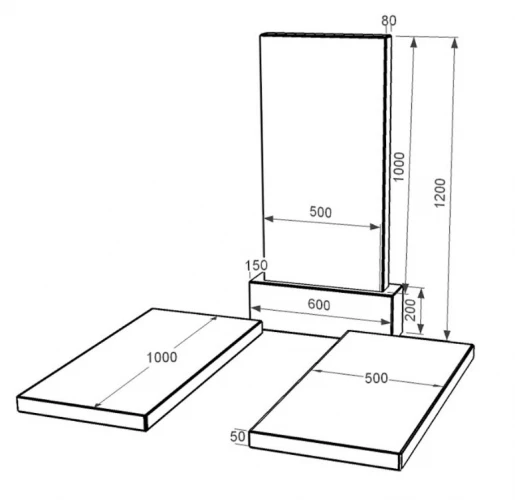 Размеры Гранитный памятник с двумя надгробиями двойной из черного гранита Коростышев без резных работ к17-kor-pf-100-50-08-001
