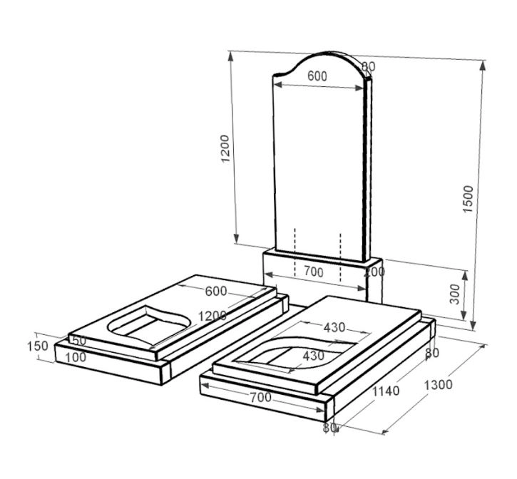 Розміри Гранітний пам'ятник на кладовище елітний подвійний із чорного граніту Коростишів з хвилею та листом різьблений к22-kor-npf-120-60-08-011-r