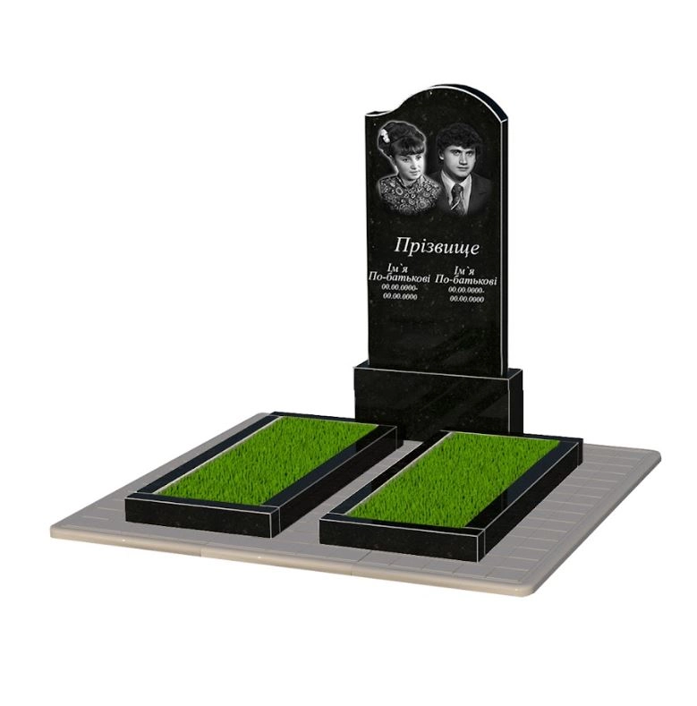 Основное Памятник из гранита элитный двойной из черного гранита Коростышев с волной резной к14-kor-npf-120-60-08-011-r-pbd3