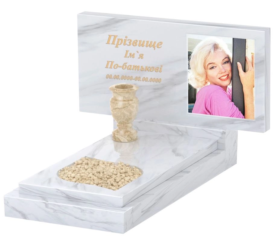 Основное Мраморный памятник для могили одинарный из белого мрамора Волокас с листом резная работа к13-vol-pf-50-100-08-001