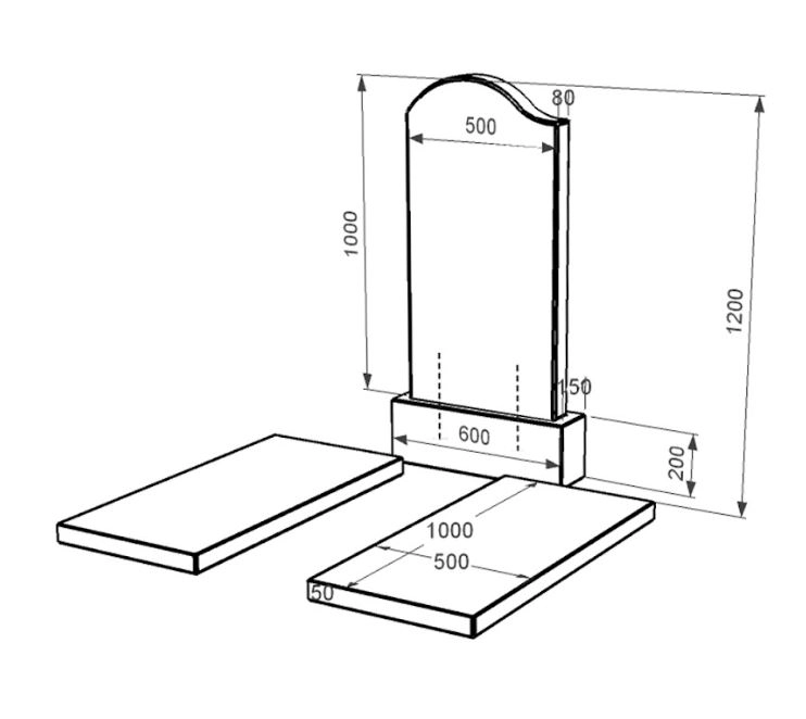 Розміри Гранітний пам'ятник із неполірованими фасками подвійний із чорного граніту Коростишів з хвилею різьблений к17-kor-npf-100-50-08-011