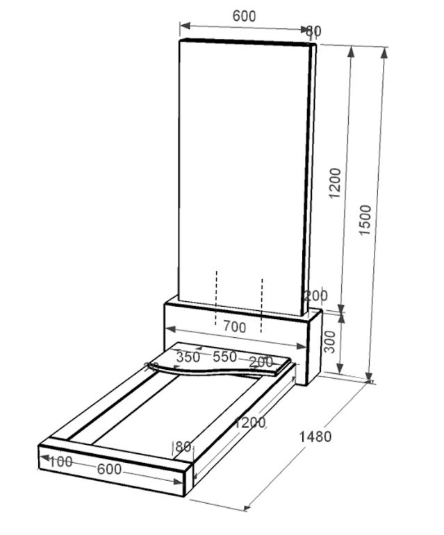 Розміри Пам'ятник із граніту стела 120х60 см одинарний із чорного граніту Коростишів з хвилею різьблений к4-kor-pf-120-60-08-001