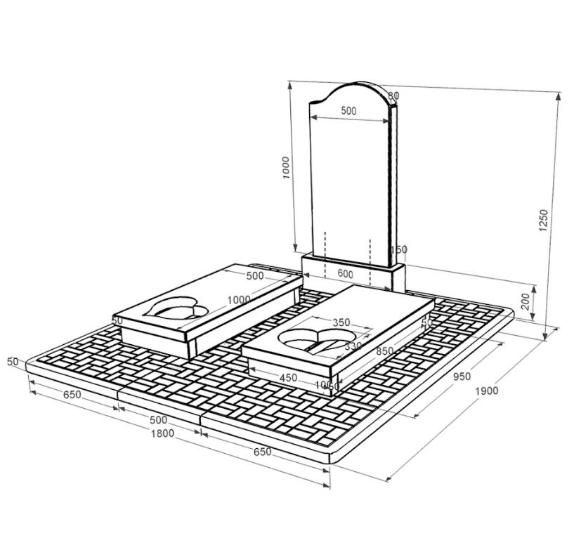 Размеры Гранитный памятник на могилу на кладбище двойной из черного гранита Коростышев с сердцем резная работа к20-kor-npf-100-50-08-011-r-pbd2