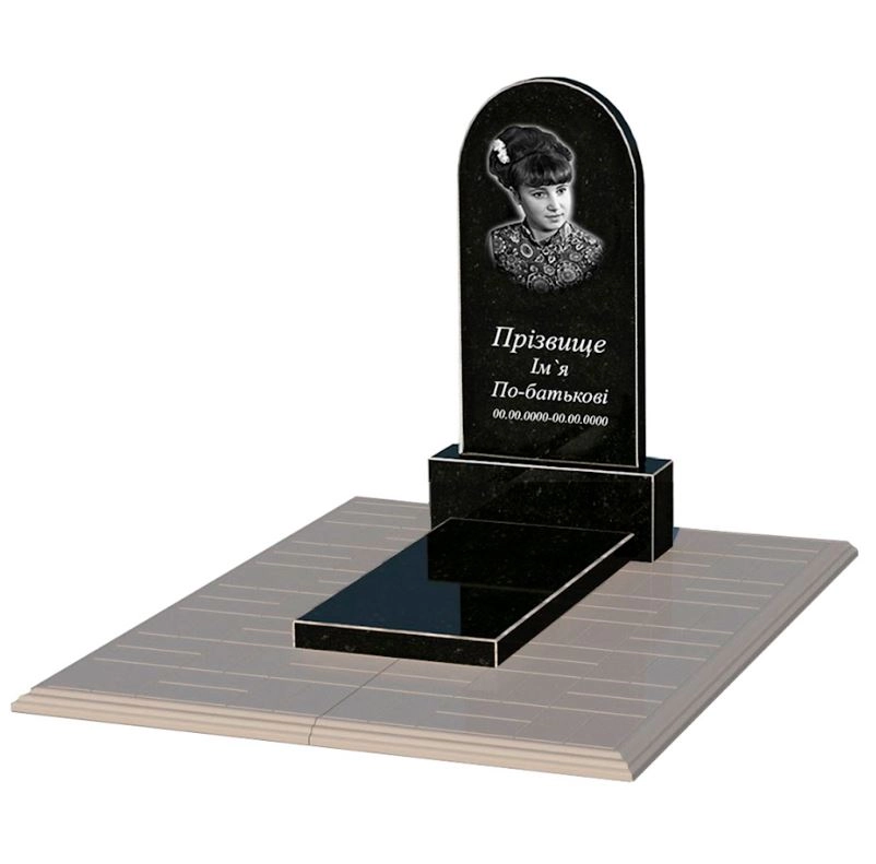 Основное Памятник из гранита дочке одинарный из черного гранита Коростышев с полукруглой стелой к7-kor-npf-80-40-05-006-pbd1