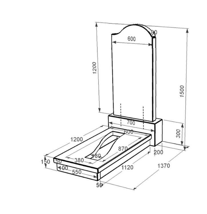 Розміри Гранітний пам'ятник з вирізаною смугою одинарний із чорного граніту Коростишів з хвилею різьблений к23-kor-pf-120-60-08-011-r