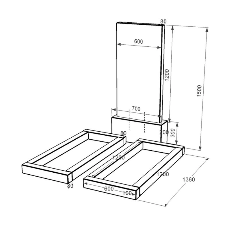 Розміри Гранітний пам'ятник стела 120х60 см подвійний із чорного граніту Коростишів без різьблених робіт к14-kor-npf-120-60-08-001