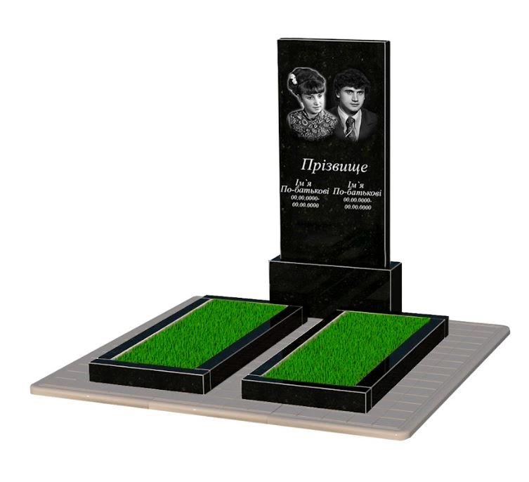 Основне Пам'ятник із граніту з квітником без плити подвійний із чорного граніту Коростишів без різьблених робіт к14-kor-npf-120-60-08-001-pbd3