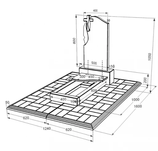 Розміри Гранітний пам'ятник дівчинам одинарний із чорного граніту Коростишів з хвилею різьблений к3-kor-pf-80-40-05-142-l-pbd1