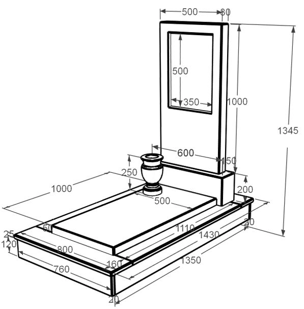 Розміри Мармуровий пам'ятник прямокутної форми одинарний з білого мармуру Волокас без різьблених робіт к7-vol-pf-100-50-08-001-ck