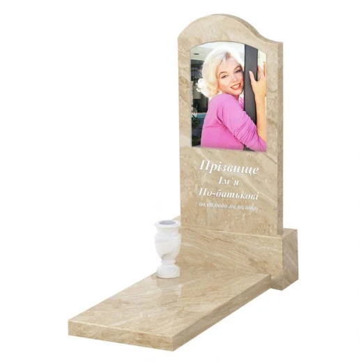 Мармуровий пам'ятник з хвилею різьблений одинарний з мармуру Дайна к7-dan-pf-80-40-05-011