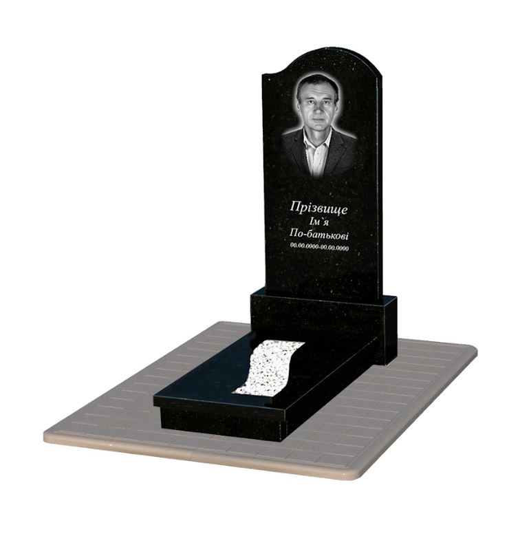 Основне Гранітний пам'ятник з вирізаною смугою одинарний із чорного граніту Коростишів з хвилею різьблений к23-kor-pf-120-60-08-011-r-pbd3