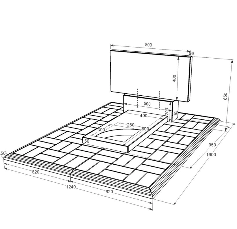 Размеры Гранитный памятник с вырезанным уголком одинарный из черного гранита Коростышев к9-kor-pf-40-80-05-001-pbd1