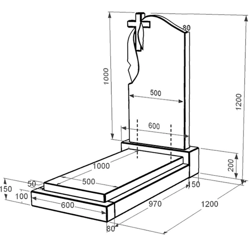 Розміри Гранітний пам'ятник з хрестом різьблена робота одинарний із чорного граніту Коростишів з плащаницею різьблений к12-kor-npf-100-50-08-142