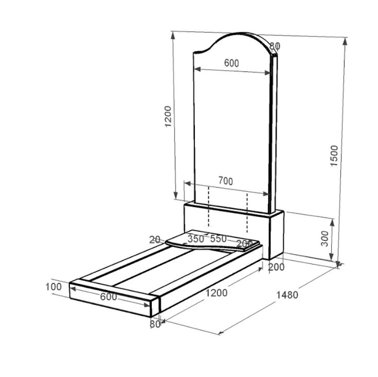 Размеры Гранитный памятник высотой 150 см одинарный из черного гранита Коростышев с волной резной к4-kor-pf-120-60-08-011-r