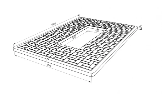 Розміри Плита протиусадкова під пам'ятник для цвинтаря 1900x1300x50 з отвором для квітника одинарна серія Плитка pbd-Plitka-190-130-05