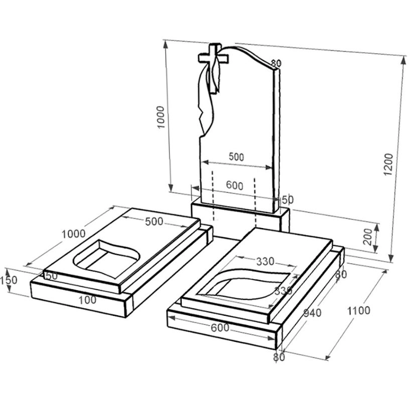 Розміри Гранітний пам'ятник чорного кольору подвійний із чорного граніту Коростишів з листом різьблена робота к22-kor-npf-100-50-08-142