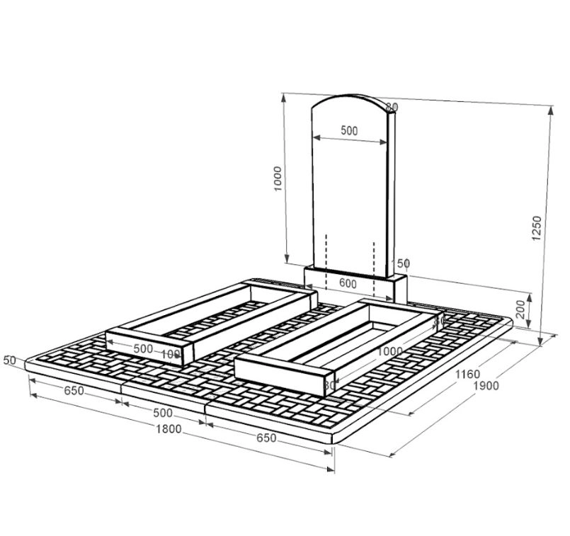 Розміри Гранітний пам'ятник 120 см висотою подвійний із чорного граніту Коростишів з дугою різьблений к14-kor-npf-100-50-08-009-pbd2