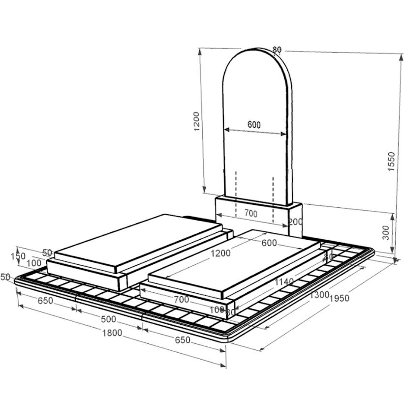 Размеры Гранитный памятник на могилу от производителя Украина двойной из черного гранита Коростышев с полукруглой стелой к21-kor-npf-120-60-08-006-pbd3