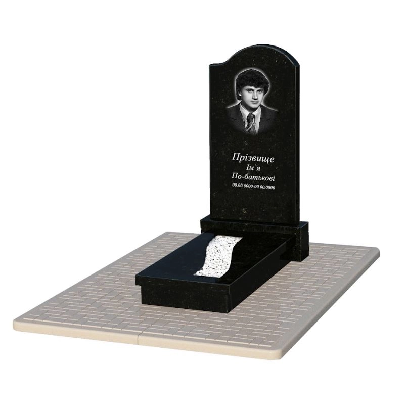 Основне Гранітний пам'ятник з вирізаною смугою одинарний із чорного граніту Коростишів з хвилею різьблений к23-kor-pf-100-50-08-011-r-pbd2