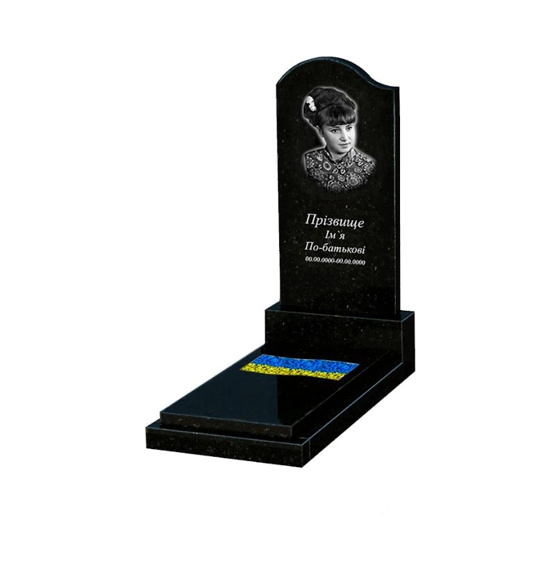 Основне Надгробок із граніту з вирізаним прапором одинарний із чорного граніту Коростишів к6-kor-pf-120-60-08-011-l