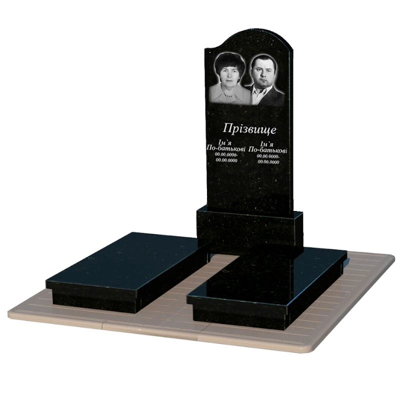 Основне Гранітний надгробок на кладовище подвійний із чорного граніту Коростишів з хвилею різьблений к19-kor-pf-120-60-08-011-r-pbd3