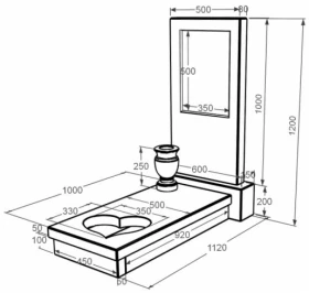 Розміри Мармуровий пам'ятник прямокутний одинарний з білого мармуру Волокас з серцем різьблена робота к11-vol-pf-100-50-08-001