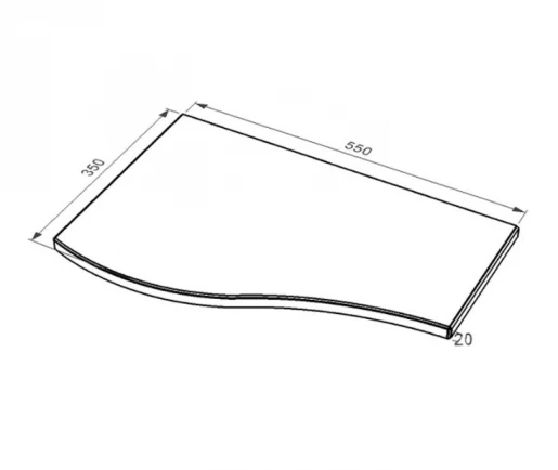 Размеры Плита на цветник могилы левая 550x350x20 серия Волна одинарная короткая с полированными фасками из мрамора Дайна pnk-dan-pf-55-35-02-l