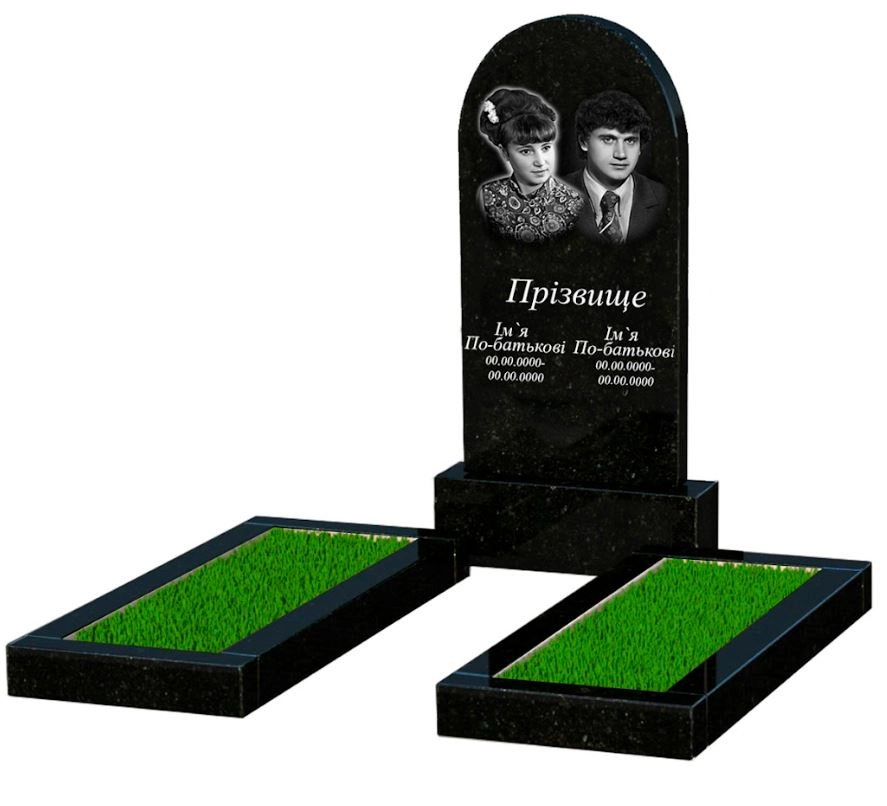 Основне Гранітний пам'ятник з полукруглою стелою подвійний із чорного граніту Коростишів к14-kor-pf-100-50-08-006
