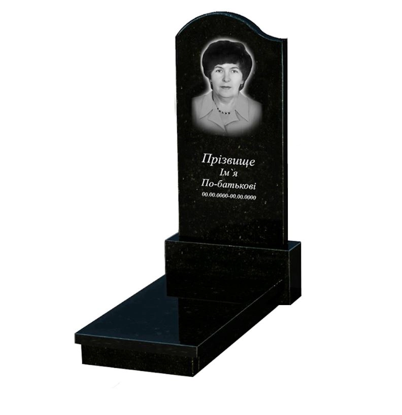 Основне Надгробок із граніту мамі одинарний із чорного граніту Коростишів з хвилею різьблений к10-kor-pf-120-60-08-011-l